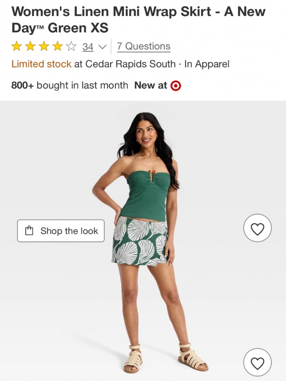 Target A New Day Women's Linen Mini Wrap Skirt - green & cream
